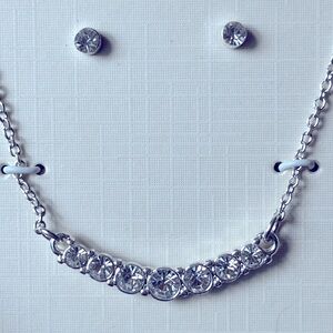 Silver tone Napier crystal necklace and stud earrings